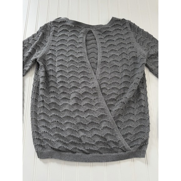 Loft Outlet Women's Large Gray Open Knit Sweater Silver Shimmer - Picture 4 of 8